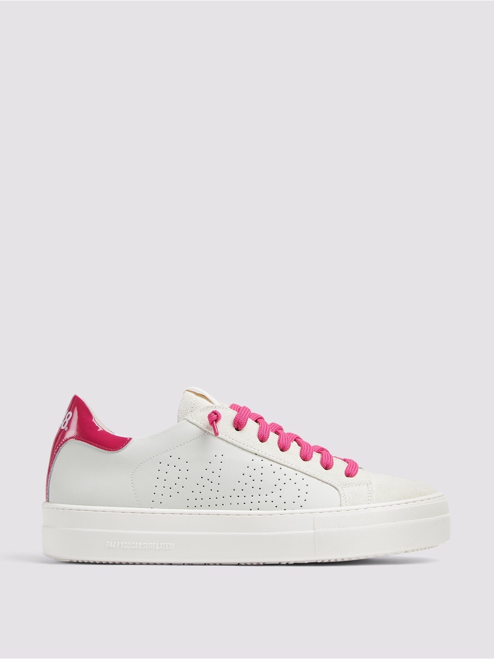 P448 Thea 2 White Leather Low-Top Sneakers with Pink Accents